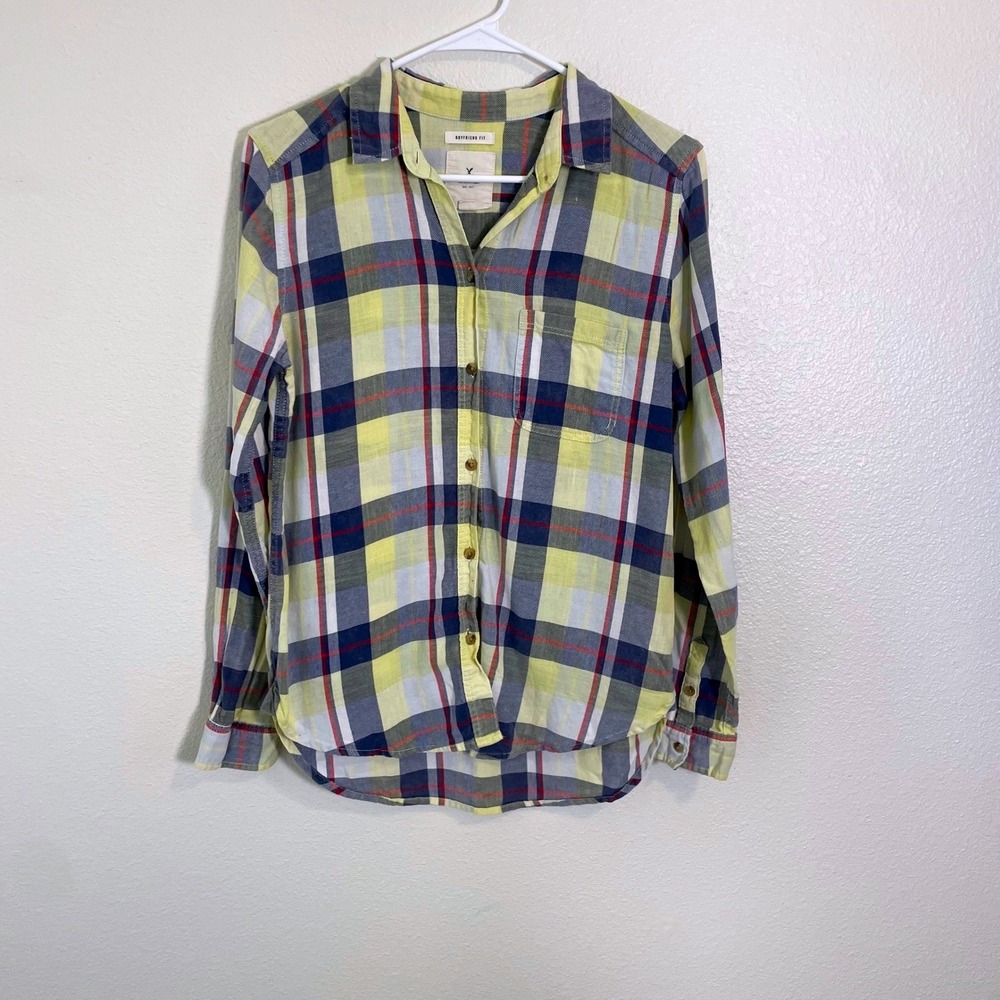 American Eagle Outfitters Womens Size Small‎ Yellow Plaid Button Up Long Sleeve